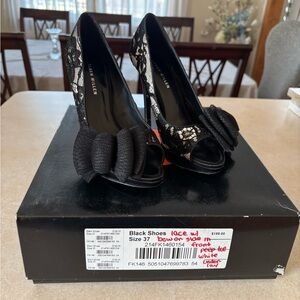 Karen Millen Black and White Lace Heels with Bow